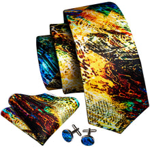 Load image into Gallery viewer, Men Tie Necktie Gravat Handkerchief Cufflinks Set Silk Ties Print Suit Party Business for Men Fashion Paisley Novelty Adult Gold