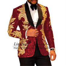Load image into Gallery viewer, Slim Fit terno masculino Shiny Sequins Gold Applique Suits Men Prom Tuxedos Grooms Set 2 Pieces(Blazer+Pants) Costume Homme