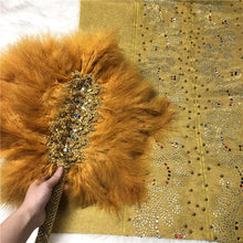 Load image into Gallery viewer, African Aso Oke With Hand Fan Set High Quality Feather Fan WIth Stones For Wedding And Party