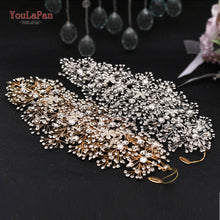 Load image into Gallery viewer, YouLaPan HP240 Golden Bride Hair Accessories Crystal Wedding Hair Jewelry Fascinator for Wedding Rhinestone Wedding Tiara