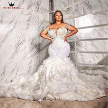 Load image into Gallery viewer, Sexy Mermaid Wedding Dresses Sweetheart Ruffle Train Tulle Lace Crystal Beading 2022 New Fashion Bridal Gown Custom Made JY86