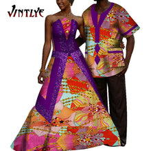 Load image into Gallery viewer, African Couple Outfits Dashiki Men Shrits and Lady's Maxi Dress with Patchwork Sequins Ankara Fashion Lovers Clothes for Wedding