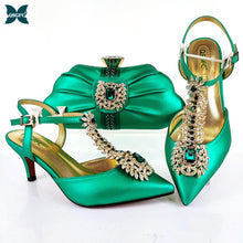 Load image into Gallery viewer, QSGFC Lastest Noble and Elegangt Fashionable Special Style Ladies Shoes and Bag Set in Green Color for Party and Wedding