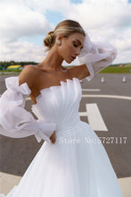 Load image into Gallery viewer, Strapless Ruched Bodice Ball Gowns 2080 Organza Wedding Dress with Detachable Long Sleeves Empire Bridal Gowns
