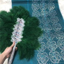 Load image into Gallery viewer, African Aso Oke With Hand Fan Set High Quality Feather Fan WIth Stones For Wedding And Party