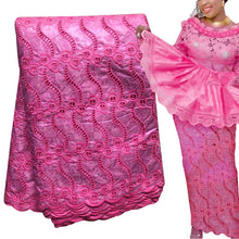 Load image into Gallery viewer, Bestway African Brocade Lace Fabric 5 Yards High Quality Rhinestone Eyelet Embroidery Guinea Perfumed Bazin Riche Lace Fabrics