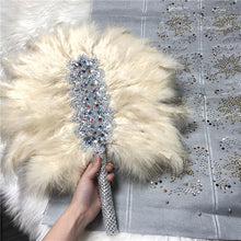 Load image into Gallery viewer, African Aso Oke With Hand Fan Set High Quality Feather Fan WIth Stones For Wedding And Party