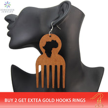 Load image into Gallery viewer, SOMESOOR Big Engraved Afro Ethnic Comb Design Wooden Drop Tribal Earrings With Hollow African Map Pattern For Black Women Gifts