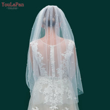 Load image into Gallery viewer, YouLaPan V05 Luxury Bridal Tulle Bridal Veil Pearl Wedding Veil with Hair Comb 1 Tier Long Wedding Veil Cathedral Wedding Veil
