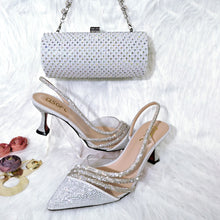 Load image into Gallery viewer, QSGFC Gold Comfortable Streamline Pointed Stiletto Noble Ladies Shoe Matching Lace Bag Wedding And Friend Party Sandals