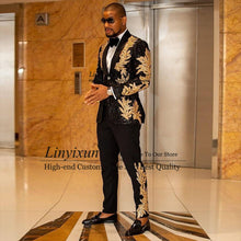Load image into Gallery viewer, Slim Fit terno masculino Shiny Sequins Gold Applique Suits Men Prom Tuxedos Grooms Set 2 Pieces(Blazer+Pants) Costume Homme