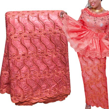 Load image into Gallery viewer, Bestway African Brocade Lace Fabric 5 Yards High Quality Rhinestone Eyelet Embroidery Guinea Perfumed Bazin Riche Lace Fabrics