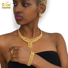 Load image into Gallery viewer, Nigerian Wedding Jewelry Set Gold Plated Dubai African Chokers Necklace Earrings Rings Fashion Bridal Jewellery Sets For Women