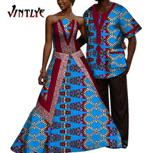 Load image into Gallery viewer, African Couple Outfits Dashiki Men Shrits and Lady's Maxi Dress with Patchwork Sequins Ankara Fashion Lovers Clothes for Wedding