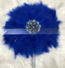Load image into Gallery viewer, 1pcs African Turkey Feather Hand Fan Feathers Handfan for Dance Wedding Decoration Fan with Stones One-Sided Blue Fan-AF30