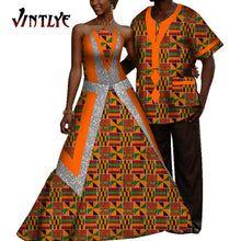 Load image into Gallery viewer, African Couple Outfits Dashiki Men Shrits and Lady's Maxi Dress with Patchwork Sequins Ankara Fashion Lovers Clothes for Wedding