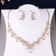 Load image into Gallery viewer, Baroque Rhinestone Bridal Jewelry Sets Wedding Jewelry Leaf Crystal Gold Choker Necklace Earrings Set African Beads Jewelry Set