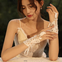 Load image into Gallery viewer, New Kyunovia Best Wedding White Short Party Gloves Fingerless Elegant Diamond flower Evening Gloves Bridal Wedding Gloves