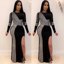 Load image into Gallery viewer, African Maxi Dresses For Women 2020 Black African Long Dress Sequins O-Neck Long Sleeves Daily Dress Evening Dress Party Dress
