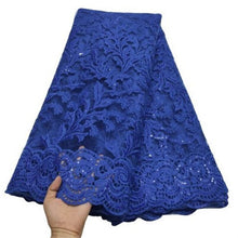 Load image into Gallery viewer, White French Sequin Tulle Lace Fabric 2021 Blue Hot Sale Nigerian Mesh Lace Fabric 5Yards African Lace Fabric For Wedding Party