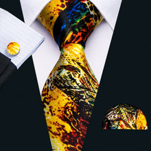 Load image into Gallery viewer, Men Tie Necktie Gravat Handkerchief Cufflinks Set Silk Ties Print Suit Party Business for Men Fashion Paisley Novelty Adult Gold
