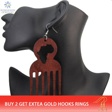 Load image into Gallery viewer, SOMESOOR Big Engraved Afro Ethnic Comb Design Wooden Drop Tribal Earrings With Hollow African Map Pattern For Black Women Gifts