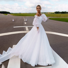 Load image into Gallery viewer, Strapless Ruched Bodice Ball Gowns 2080 Organza Wedding Dress with Detachable Long Sleeves Empire Bridal Gowns