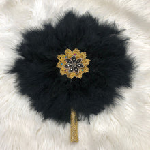 Load image into Gallery viewer, 1pcs African Turkey Feather Hand Fan Feathers Handfan for Dance Wedding Decoration Fan with Stones One-Sided Blue Fan-AF30