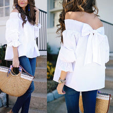 Load image into Gallery viewer, Sexy Off Shoulder Tops 2023 Spring Summer Strapless Women Blouse Bowknot Slash Neck Shirts Casual Loose Blusas Slash neck