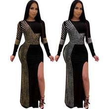 Load image into Gallery viewer, African Maxi Dresses For Women 2020 Black African Long Dress Sequins O-Neck Long Sleeves Daily Dress Evening Dress Party Dress