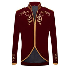Load image into Gallery viewer, Men's suit white casaco masculino black red palace lace stitching prince gold embroidery  jacket singer performance clothing