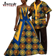 Load image into Gallery viewer, African Couple Outfits Dashiki Men Shrits and Lady's Maxi Dress with Patchwork Sequins Ankara Fashion Lovers Clothes for Wedding