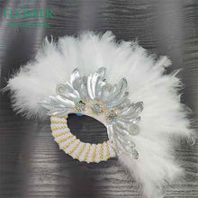 Load image into Gallery viewer, Royal Blue Party Decoration Fans African Feathers Fan Foldable Hand Fan Palace Decorative Fan Wedding Dance Props Feather Fan