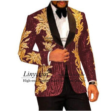 Load image into Gallery viewer, Slim Fit terno masculino Shiny Sequins Gold Applique Suits Men Prom Tuxedos Grooms Set 2 Pieces(Blazer+Pants) Costume Homme