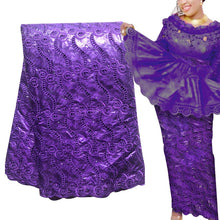 Load image into Gallery viewer, Bestway African Brocade Lace Fabric 5 Yards High Quality Rhinestone Eyelet Embroidery Guinea Perfumed Bazin Riche Lace Fabrics