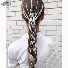 Load image into Gallery viewer, Simulated Pearl Long Tassel/Chain Bridal Wedding Hair Accessories Hair Clip Women Party Wedding Accessories Hair Jewelry