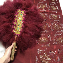 Load image into Gallery viewer, African Aso Oke With Hand Fan Set High Quality Feather Fan WIth Stones For Wedding And Party