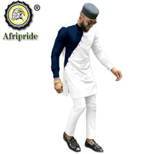 Load image into Gallery viewer, Bazin Riche Men 3 Pieces Pants Sets African Design Clothing African Men Clothes Casual Men Shirt Pants and Hat Sets S2116006