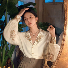 Load image into Gallery viewer, QWEEK Blouse Women Elegant Retro Vintage Shirt Embroidered Floral Top Long Sleeve Korean Office Ladies Luxury Designer Clothes