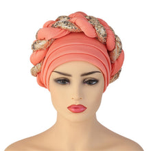 Load image into Gallery viewer, Latest African Auto Geles Headtie Already Made Headties Shinning Sequins Turban Cap for Women Ready Female Head Wraps