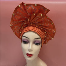 Load image into Gallery viewer, High Quality African Sego Gele Headtie Nigerian Headwear With Stone Beads Finished Auto Turban Wide Brim Headwear For Women 2368