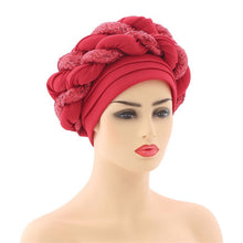 Load image into Gallery viewer, Latest African Auto Geles Headtie Already Made Headties Shinning Sequins Turban Cap for Women Ready Female Head Wraps