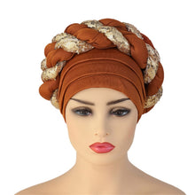 Load image into Gallery viewer, Latest African Auto Geles Headtie Already Made Headties Shinning Sequins Turban Cap for Women Ready Female Head Wraps