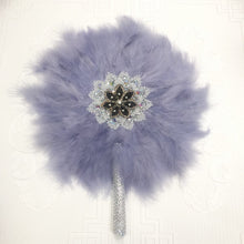 Load image into Gallery viewer, 1pcs African Turkey Feather Hand Fan Feathers Handfan for Dance Wedding Decoration Fan with Stones One-Sided Blue Fan-AF30