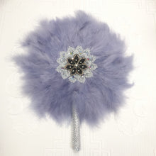 Load image into Gallery viewer, 1pcs African Turkey Feather Hand Fan Feathers Handfan for Dance Wedding Decoration Fan with Stones One-Sided Blue Fan-AF30