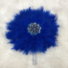 Load image into Gallery viewer, 1pcs African Turkey Feather Hand Fan Feathers Handfan for Dance Wedding Decoration Fan with Stones One-Sided Blue Fan-AF30