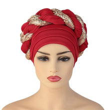 Load image into Gallery viewer, Latest African Auto Geles Headtie Already Made Headties Shinning Sequins Turban Cap for Women Ready Female Head Wraps