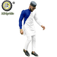 Load image into Gallery viewer, Bazin Riche Men 3 Pieces Pants Sets African Design Clothing African Men Clothes Casual Men Shirt Pants and Hat Sets S2116006