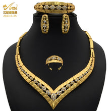Load image into Gallery viewer, Nigerian Wedding Jewelry Set Gold Plated Dubai African Chokers Necklace Earrings Rings Fashion Bridal Jewellery Sets For Women