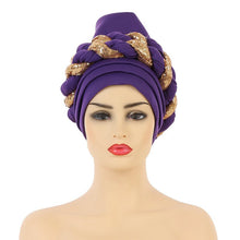 Load image into Gallery viewer, Latest African Auto Geles Headtie Already Made Headties Shinning Sequins Turban Cap for Women Ready Female Head Wraps